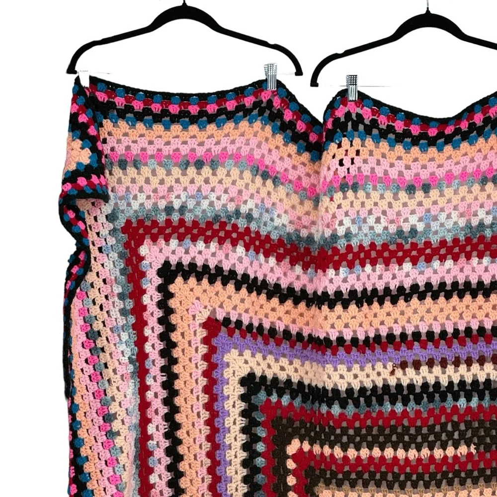 *Beautiful Hand Made Multicolored Crocheted Blanket measuring 70” x 67”.